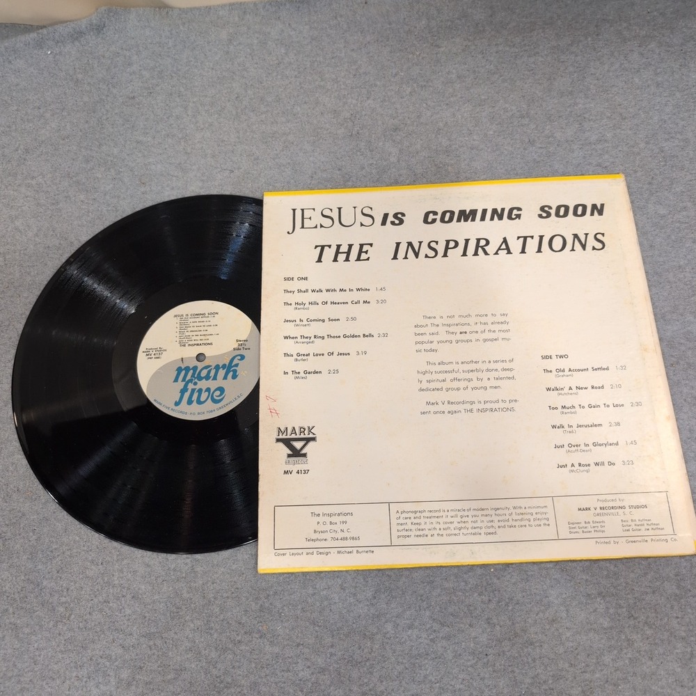 The Inspirations Jesus Is Coming Soon Vinyl LP Mark V Records MV 4137 Gospel - Picture 2 of 2
